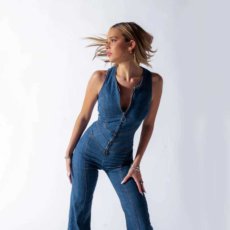 Moza's denim jumpsuit